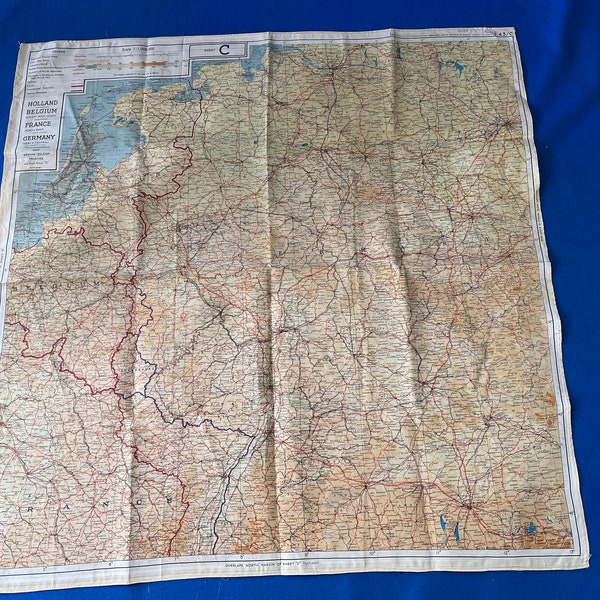 WW2 WWII Original 1943 Dated Pilot Aircrew Silk Escape Evasion Map C / D  Europe France Germany Belgium Holland Paratrooper d day #11