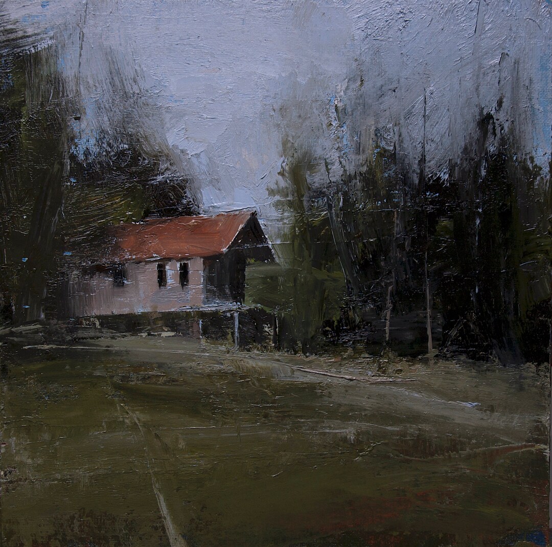 10X10 'cabin' Original Fine Art Landscape Oil Painting on Stretched ...