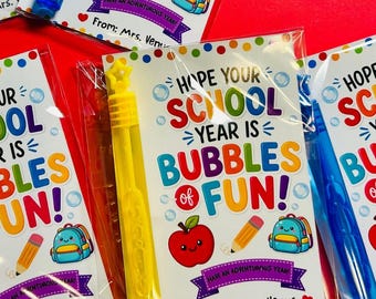 Back to School Bubble Cards for Students | Personalized Bubble Wand Gifts from Teacher | First Day of School Class Favors | Bubble of Fun