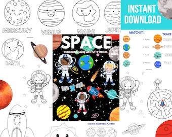 Outer Space Fun Activity Coloring Book|  Space Coloring sheets Printable for Kids| INSTANT DOWNLOAD | Space Activity Coloring Pages