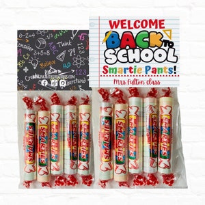 Bienvenue à la rentrée scolaire SMARTIE PANTS Bag Topper Gift from Teacher | Ajouter aux sacs de bienvenue ou au sac à lunch | Prêt à modifier les surmatelas de sac