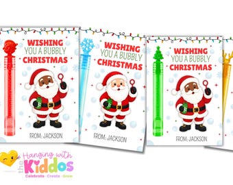 Personalized Christmas Bubble Wand Favors | Classroom Christmas Party Favors | Non Candy Kids Gift | Stocking Stuffer