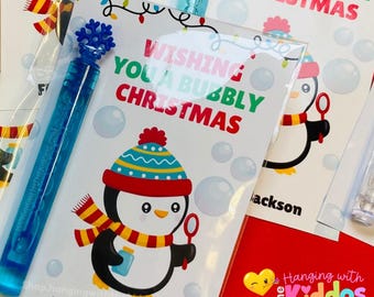 Custom Christmas Bubble Stick Favor – “Wishing You a Bubbly Christmas” Card, Holiday Classroom Gift, Kids Stocking Stuffer