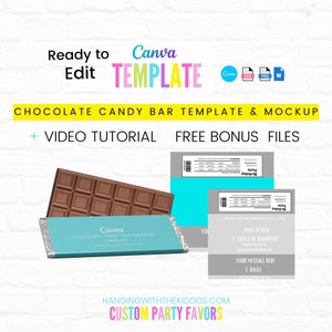 Chocolate Bar: Blank Candy Bar Wrapper Template & Mockup Instant Download Canva Editable Template image 1