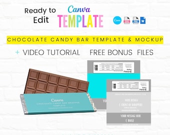 Chocolate Bar: Blank Candy Bar Wrapper Template & Mockup  Instant Download |  Canva Editable Template