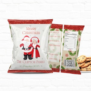 Santa Christmas Chip Bag Template - Editable Holiday Party Favor | Instant Download
