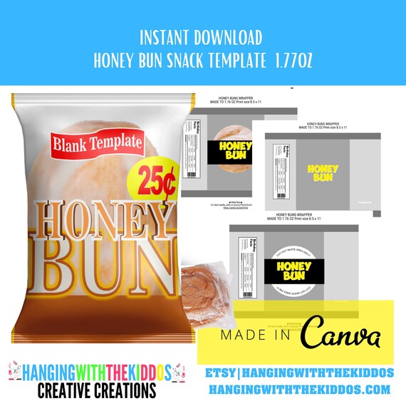 Honey Bun Wrapper Blank Template Instant Download Canva Editable Honey Bun Wrapper Blank Template Instant Download Canva Editable