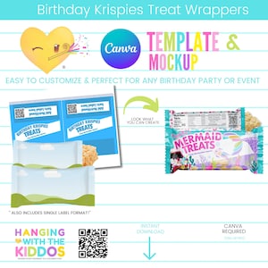 Editable Birthday Krispies Treat Wrappers - Canva Template & Mockup | Instant Download | Customizable Party Favors