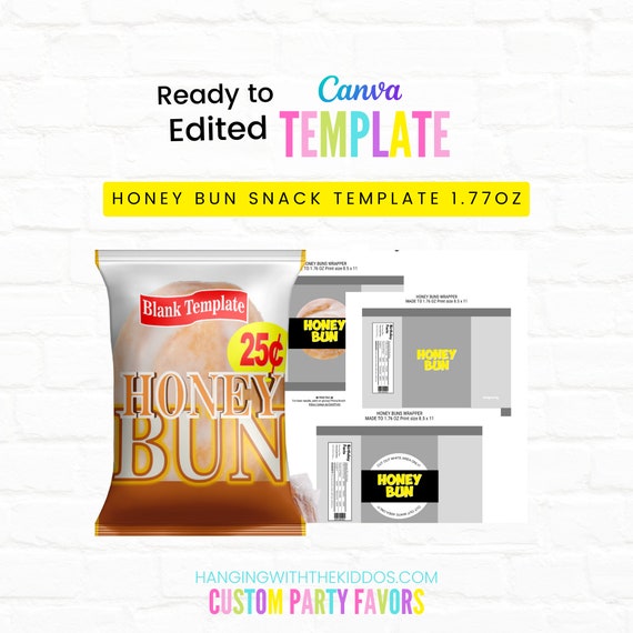 Honey Bun Wrapper Blank Template Instant Download Canva Editable Honey Bun Wrapper Blank Template Instant Download Canva Editable