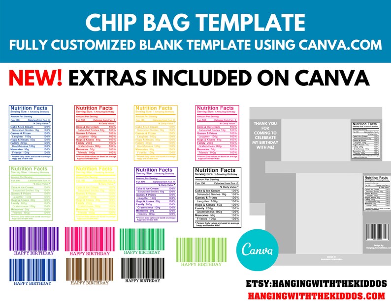 Download Chip Bag Template Instant Download Includes Chip Bag ...