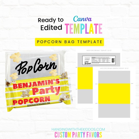 Blank Popcorn Bag Template Instant Download | Editable Template by ...