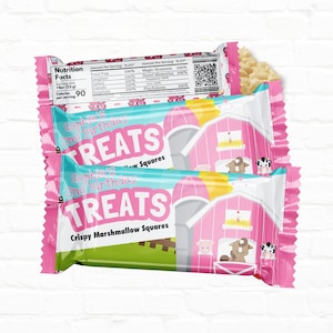 Pink Barnyard Birthday Party Customizable Krispy Treat Wrapper|Farm Birthday Party Favor