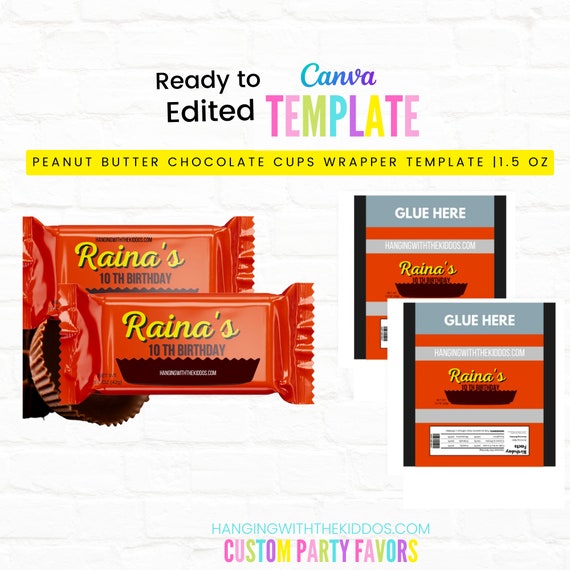 Chocolate Cups Wrapper Template Canva Editable Template 1.5 OZ by