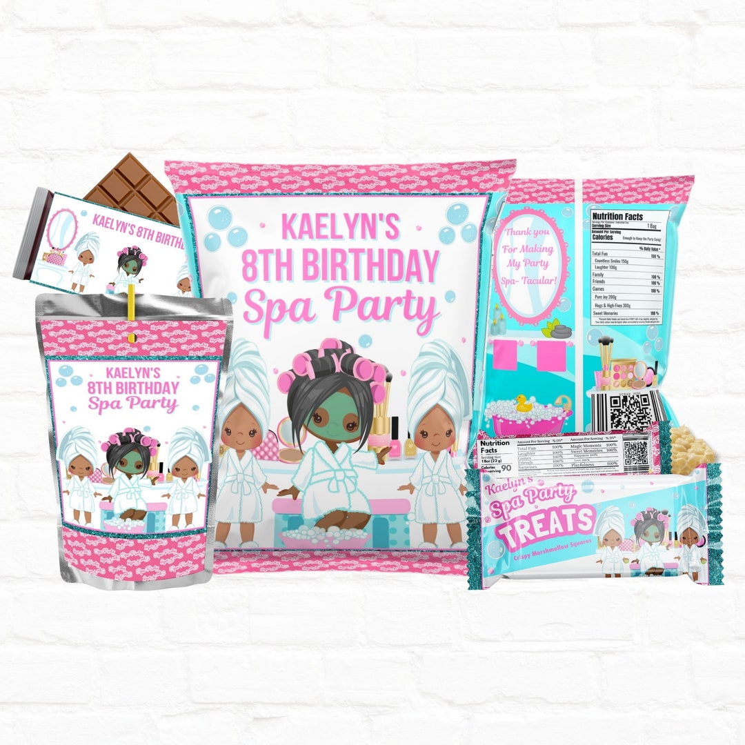 Bundle Spa Party Customizable Party Favors Chip Bag Template| Rice ...