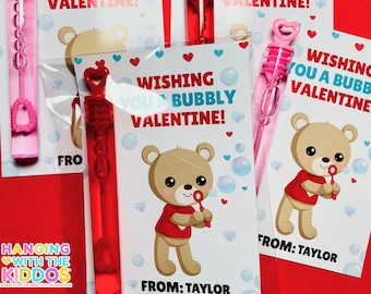 Personalized Valentine Bubble Cards for Kids Classroom | No Candy Valentine Party Favor | Bubble Wand Valentines | Classroom Valentine Cards