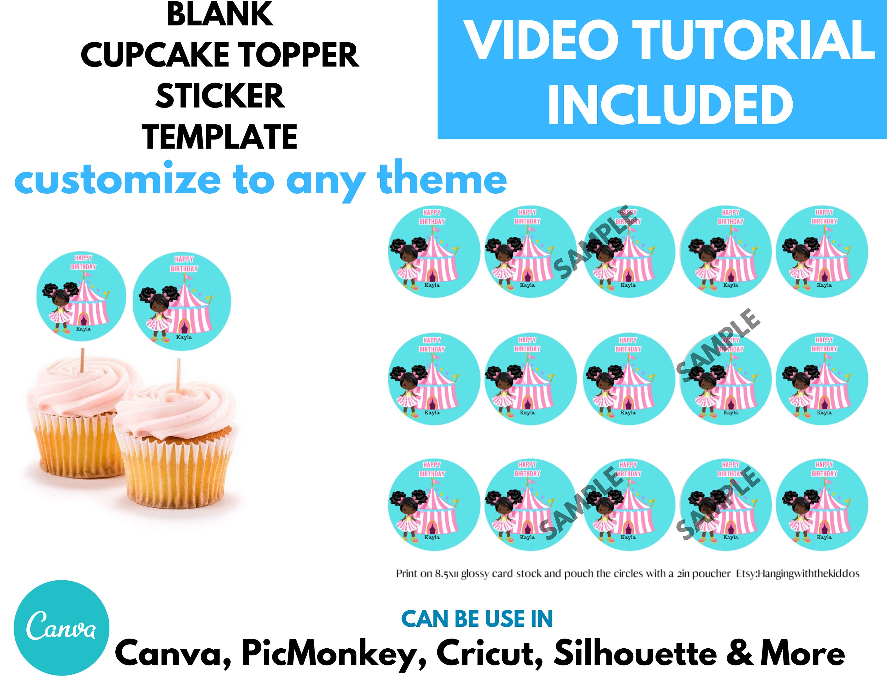 Blank Cupcake Topper Template Instant Download 2 inch Circle Etsy
