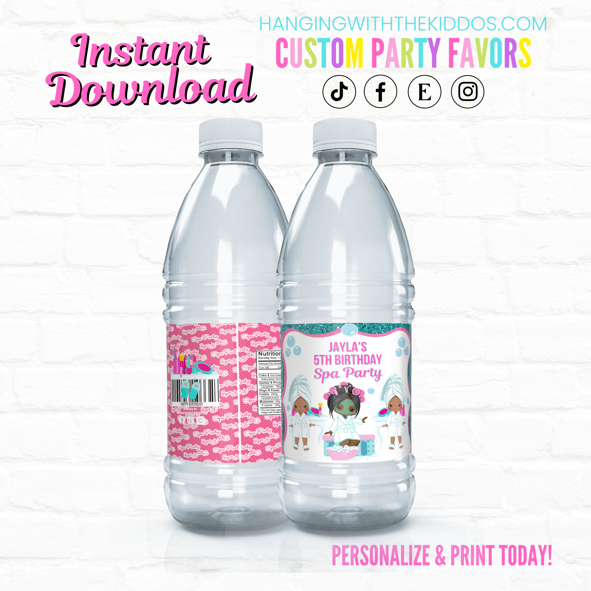 Custom Personalized Spa Party Water Bottles & Additional Assorted