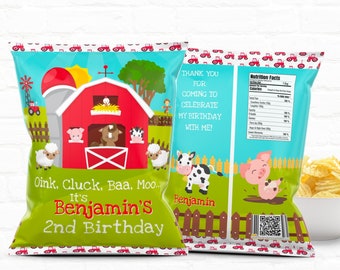 Barnyard Birthday Custom Chip Bags | Farm Birthday Party Personalized  Party Favors| 1st Birthday