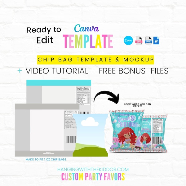 Chip Bag Template & Chip Bag Mockup |Custom Chip Bags Blank Template | Canva Chip Bag Template | Chip Bag Template Cricut