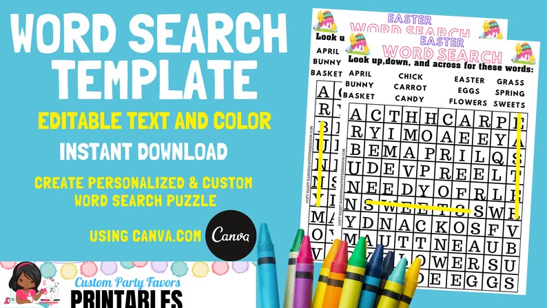 word search template puzzle editable instant download etsy