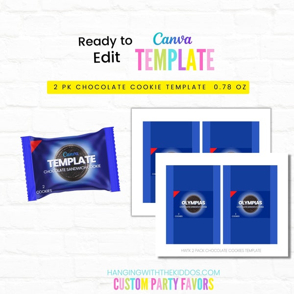 2 PK Chocolate Cookies Wrappers Template | Canva Party Favor Templates