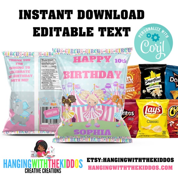 Pastel Carnival Theme Party| Circus Theme Party| chip bag template-Goody Bag Printable Il_570xn