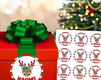 Personalized Christmas Stickers | Custom Name Gift Labels | 2x2" Glossy Santa, Reindeer & Letter Lights | Holiday Favor Tags
