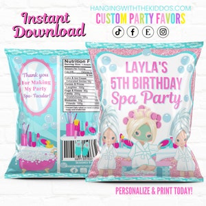 Tween Spa Party Turquoise Favors Chip Bags1st Birthday Favors Slumber Party Pajama PartyPersonalized Party Favors Chip Bags image 10