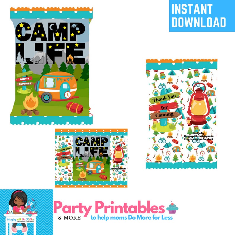 Summer Camp Camping Party Favors Chip Bags camping printable
