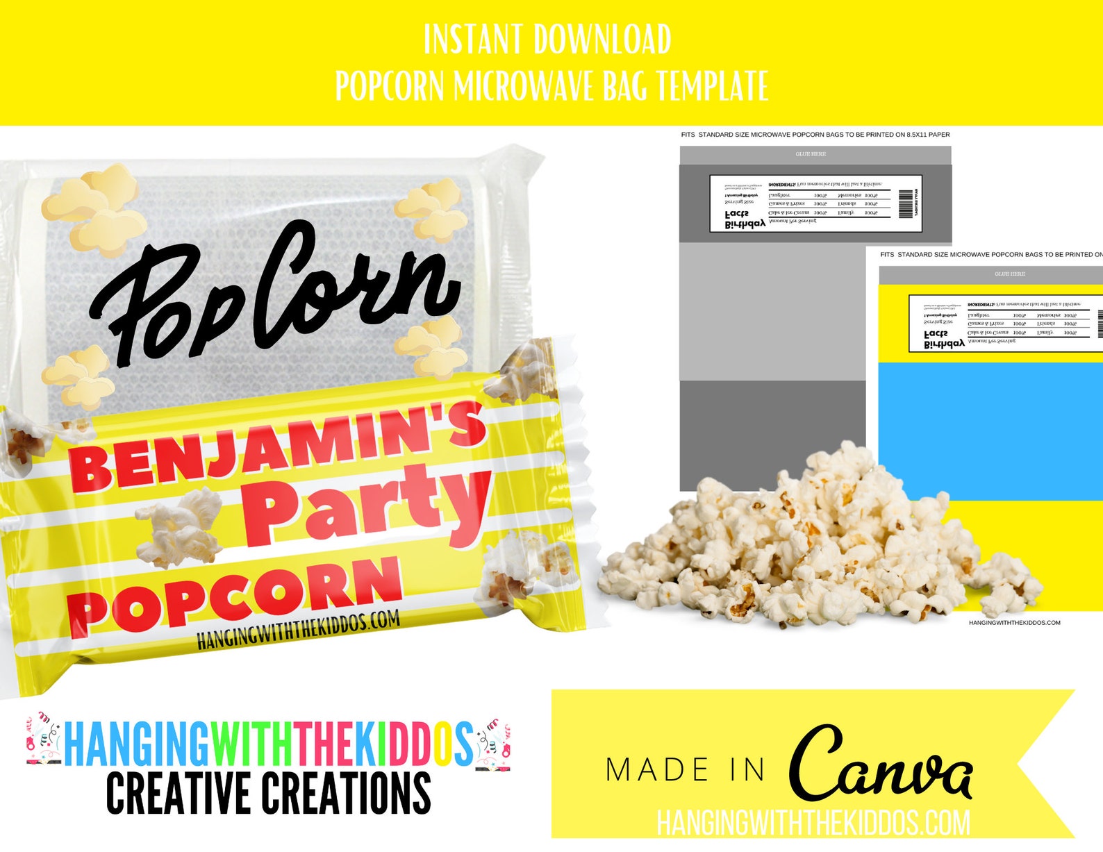 Blank Popcorn Bag Template Instant Download Editable Etsy