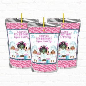 Spa Party Customizable Juice Pouch Labels| Slumber Party| Pajama Party Favors