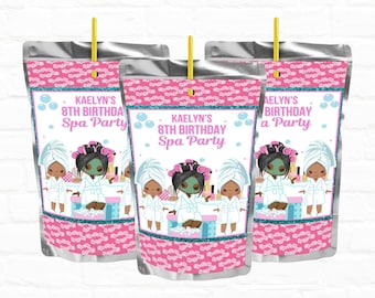 Spa Party Customizable Juice Pouch Labels| Slumber Party| Pajama Party Favors