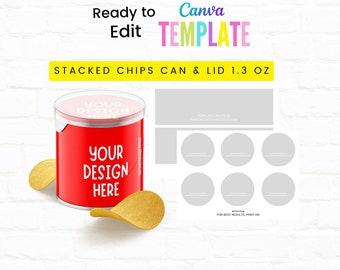 Stacked Chips Can  & Lid 1.3 oz Instant Download |  Canva Editable Template