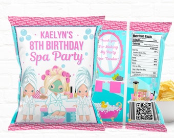 Spa Party Favors Customizable Chip Bags|Slumber Party Custom Chip Bag| Spa Birthday Party 03