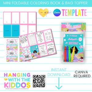 Leeres Mini-Malbuch & Bag Topper faltbare Vorlage, bearbeitbare Canva-Vorlage, DIY Party Favor, anpassbares Kinderaktivitätsbuch
