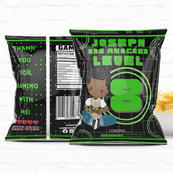 Video Game Decor Birthday Party Favor Custom Chip Bags Level Up Video