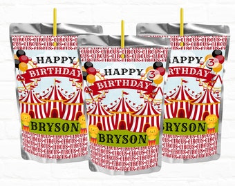 Circus Party Customizable Juice Pouch Labels| Carnival Party Favors