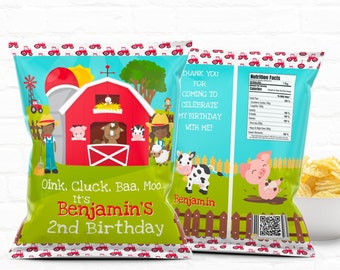 Barnyard Birthday Party Personalized Chip Bags Party Favors | Black Farmers Birthday Personalized Chip Bags Party Favors| 1st Birthday