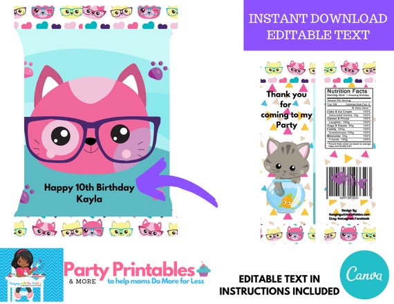 Cat Birthday Party Personalized Party Favors Chip Bags Etsy