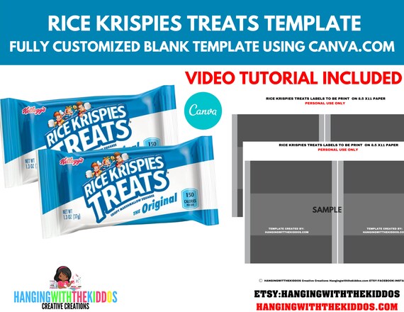 Label Template Rice Krispies Treats Template| Birthday Rice Krispy Label Instant Download | Make custom Treats | Youtube Tutorial Available Il_570xn