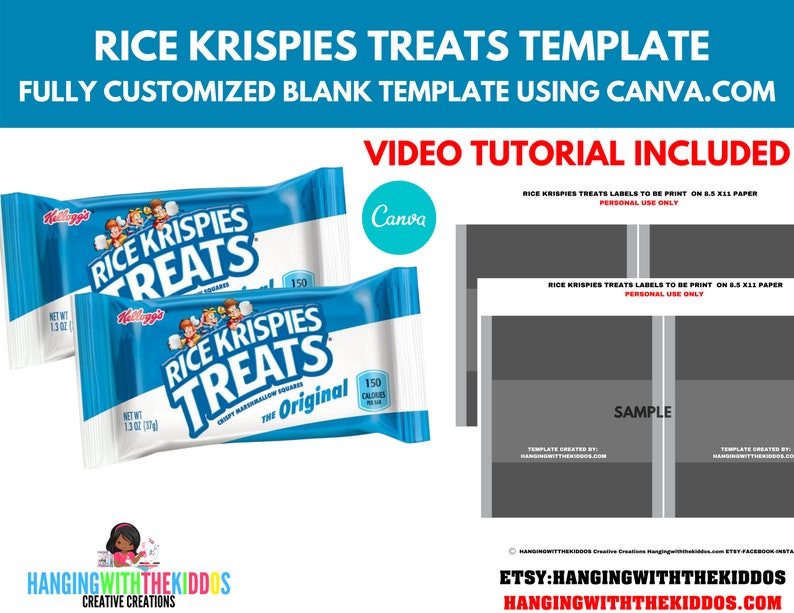 Rice Krispies Treats Template Instant Download Make custom | Etsy