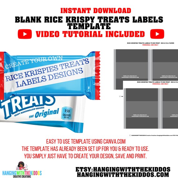 Rice Krispy Treats Template Instant Download | Make custom Treats | Youtube Tutorial Available Il_570xn