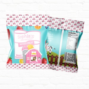 Pink Barnyard Birthday Customizable Fruit Snack Party Favor | Farm Birthday Fruit Snack Wrapper Printable