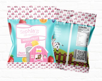 Pink Barnyard Birthday Customizable Fruit Snack Party Favor | Farm Birthday Fruit Snack Wrapper Printable