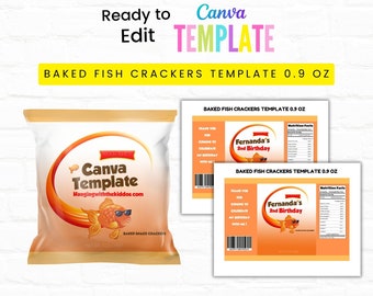 Baked Fish Crackers Template| Crackers Bags Template 0.9 oz. & 1 oz