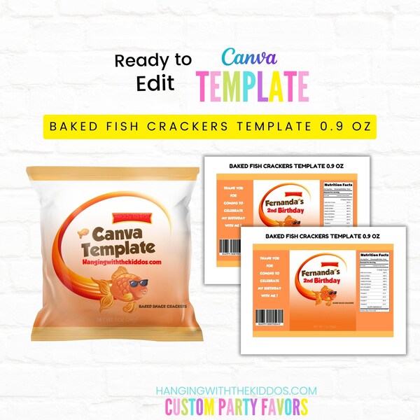 Baked Fish Crackers Template| Crackers Bags Template 0.9 oz. & 1 oz