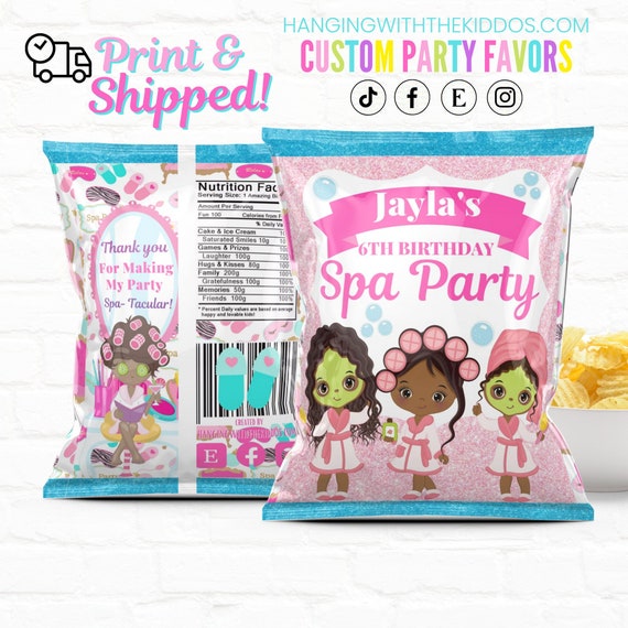 12 Spa Party Custom Chip Bags Tween Girls Personalized Party Favor Treat BagsPrint & Shipped