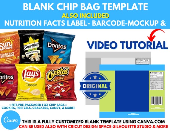 Chip Bag Template Instant Download | Canva Chip Bag Template | Chip Bag Template Cricut | Chip Bag Template for Silhouette Il_570xn