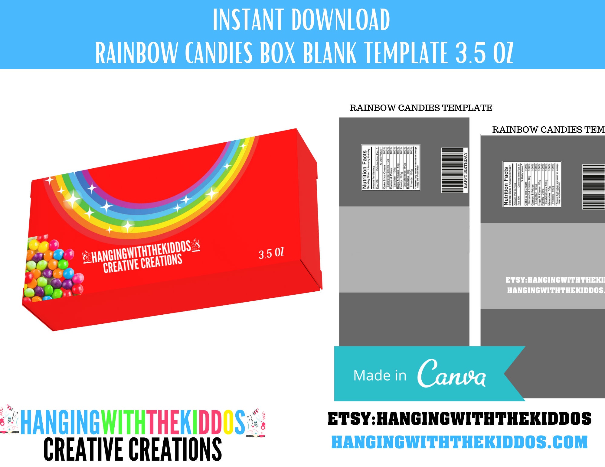 Rainbow Candies Movie Theater Candy 3.5oz Wrapper Template | Etsy