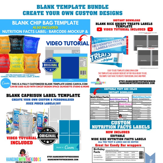 Download Save Blank Template Bundle Chip Bag Template Rice Crispy Treats Template Blank Capri Sun Labels Template Nutritional Facts Editable By Hanging With The Kiddos Catch My Party